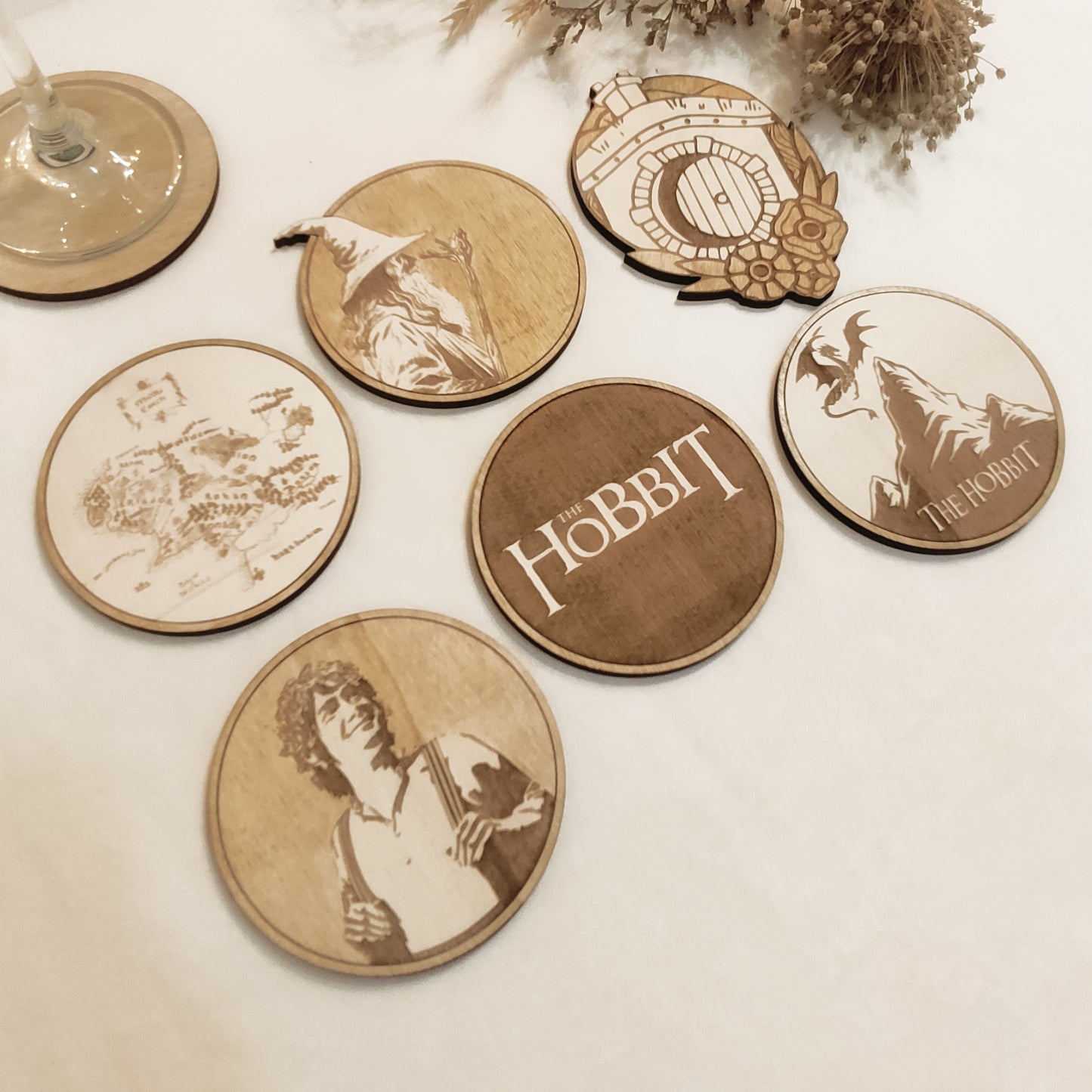 Set of 6 The Hobbit Wooden Coasters - Handmade Gift - Housewarming - Wood Kitchenware
