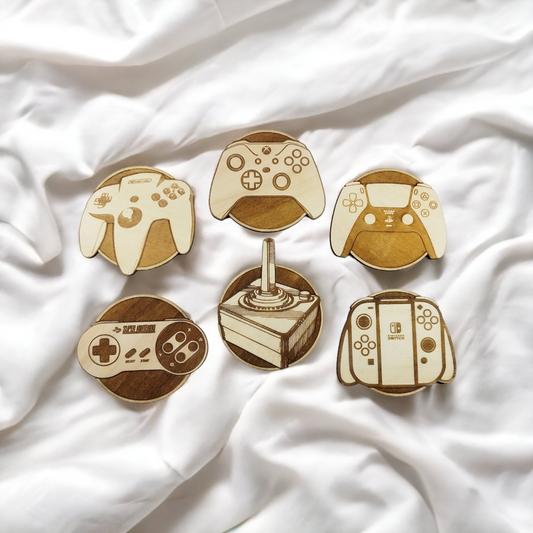 Set of 6 Videogames Controllers Wooden Coasters - Handmade Gift - Housewarming - Wood Kitchenware - Gamer