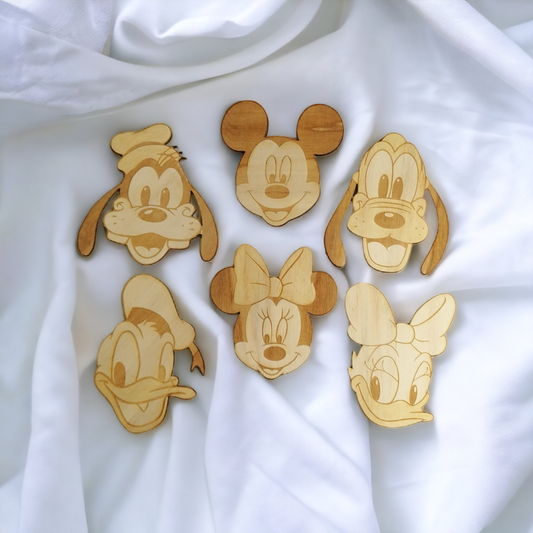 Set of 6 Disney Wooden Coasters - Handmade Gift - Housewarming - Wood Kitchenware - Mickey