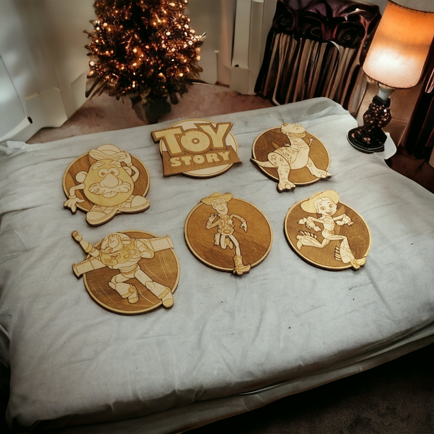 Set of 6 Toy Story Wooden Coasters - Handmade Gift - Housewarming - Wood Kitchenware