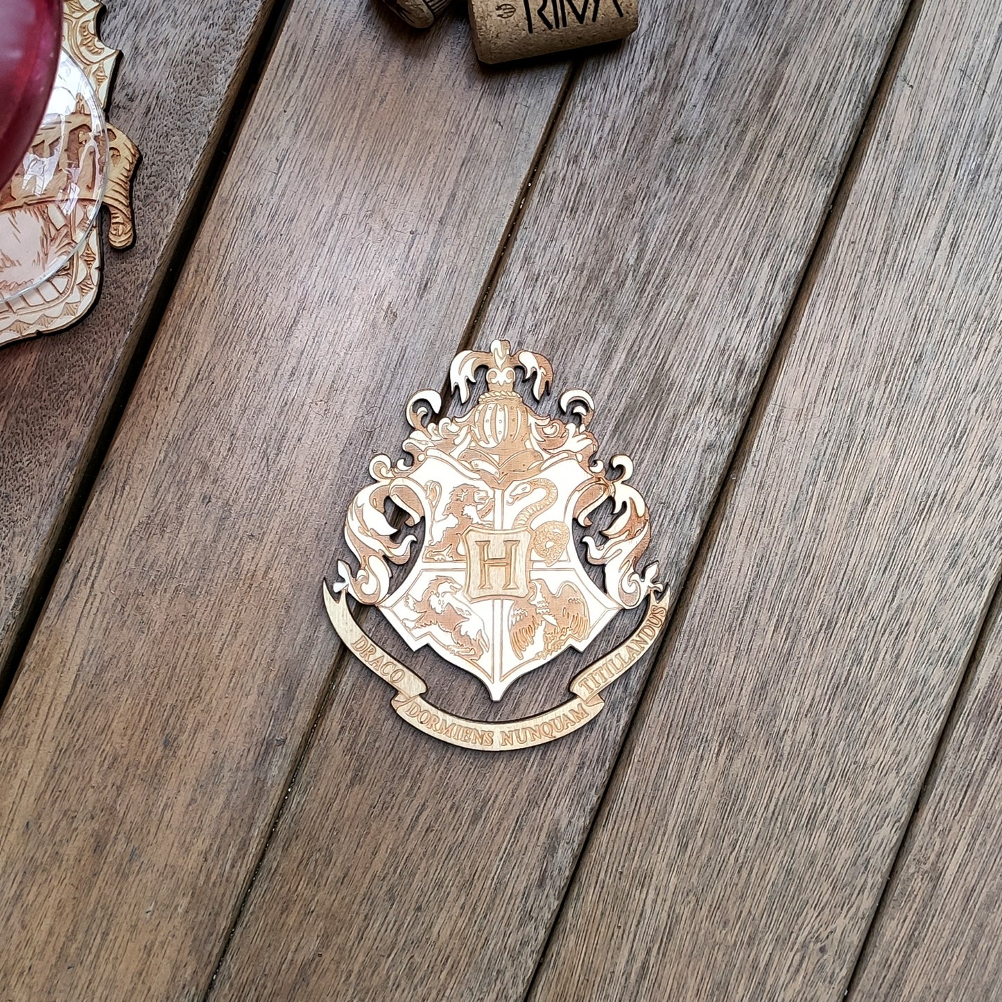 Set of 5 Harry Potter Wooden Coasters - Handmade Gift - Housewarming - Wood Kitchenware - Hogwarts Schools