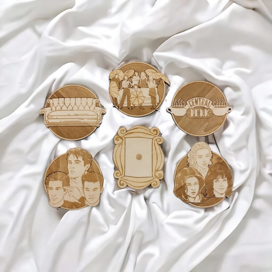 Set of 6 Friends Wooden Coasters - Handmade Gift - Housewarming - Wood Kitchenware