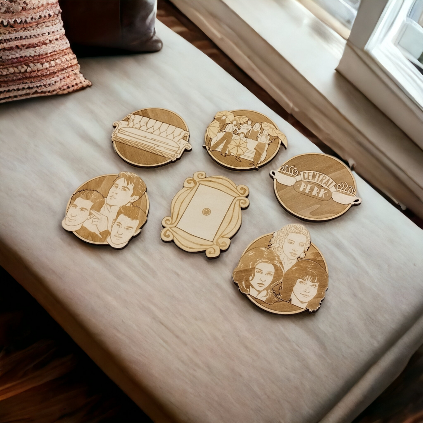 Set of 6 Friends Wooden Coasters - Handmade Gift - Housewarming - Wood Kitchenware