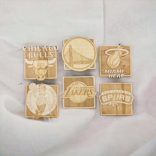 Set of 6 NBA Wooden Coasters - Handmade Gift - Housewarming - Wood Kitchenware